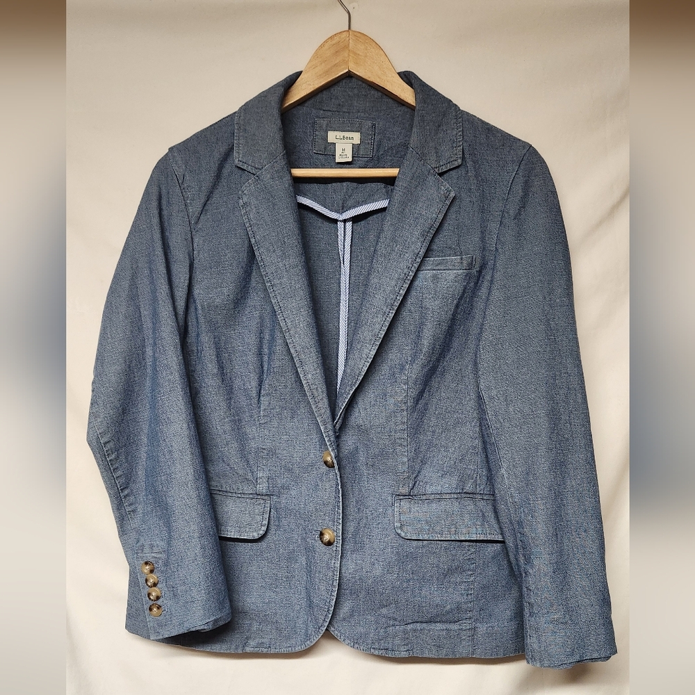 LL Bean Linen Blazer Size Medium Petite